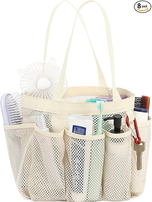 Fammart Mesh Shower Caddy Portable for College Dorm Room Essentials, 8-Pocket Large Shower Basket Tote Bag with 2 Handles for Toiletry, Bathroom, Beach, Camp, Gym