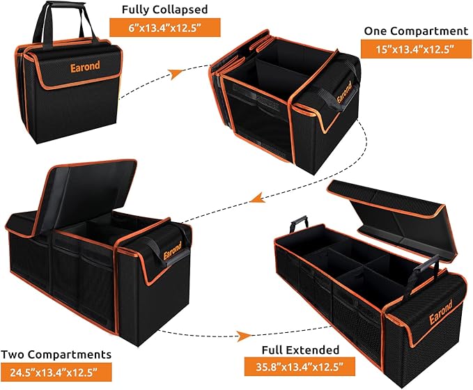 EAROND Large Trunk Organizer with Cooler, 3 Compartments SUV Cargo Organizer, Portable Trunk Organizer for suv,car,truck,rv,jeep(black)
