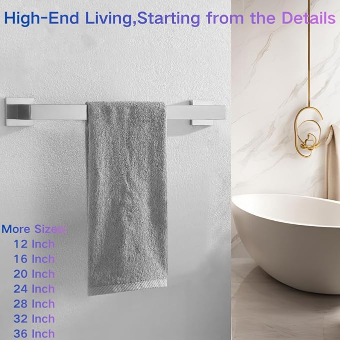 24 Inch Towel Bar for Bathroom 12/16/24/28/32/36 Inch Kitchen Towel Holder Brushed Nickel Towel Rod Wall Mounted SUS304 Rustproof Towel Rack Modern Square Design (1, Brushed Nickel, 24 Inch)