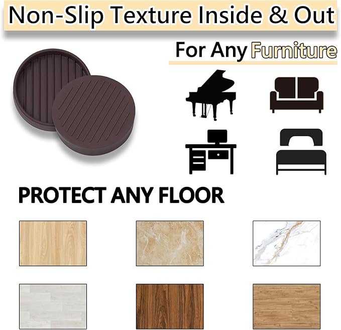 1.5x1.5 Round Rubber Furniture Caster Cups, Anti-Sliding Furniture Pads Bed Stopper Floor Protectors with Grip - Protect Any Flooring
