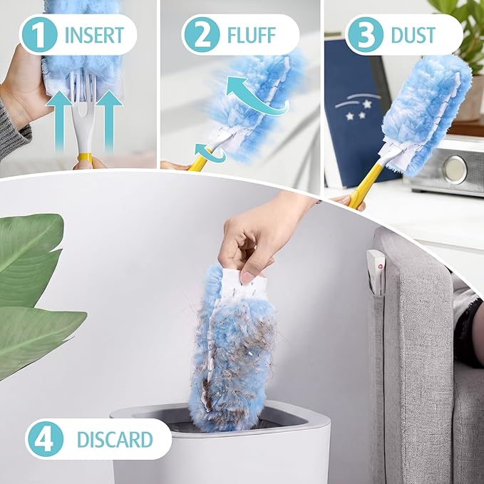 Duster Refill for Swiffer Duster, 50 Count Heavy Duty 2 Side 360° Duster Refills, 6X Microfibers, Disposable Multi Surface Dusters for Cleaning (Not Include Handle)
