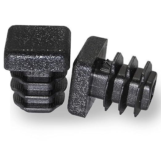 Prescott Plastics 1/2” (12.7mm) Outer Perimeter Ribbed Plastic Hole Plugs, Square Black Metal Tubing End Caps, Strong Furniture Leg Inserts, Impact & Weather Resistant, Made in The USA - 20 Pack