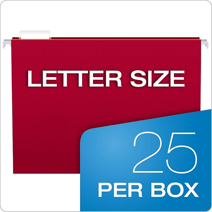 Pendaflex Hanging File Folders,Letter Size,Assorted Colors,1/5-Cut Adjustable Tabs,25 Per Box (81663),(Pack of 10)