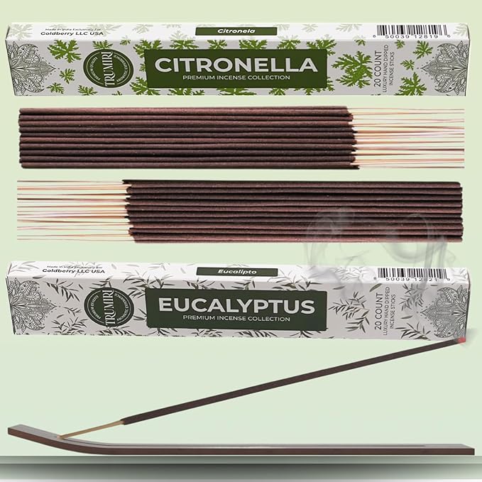 Trumiri Incense Sticks - Combo Pack of 40 Insence-Sticks - 20 Citronella + 20 Eucalyptus - Insenses - Insents - Incents - Inscense - Incence - Incienso - All Natural Incense Sticks