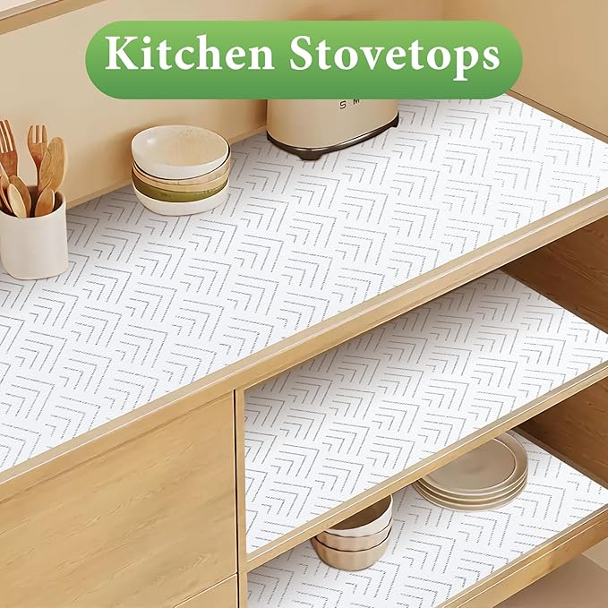 Shelf Liner for Kitchen Cabinets, Non-Adhesive Drawer Liner, Non-Slip, Thickened Shelf Liner Paper, Strong, Easy to Clean, for Toolbox Refrigerator with Knife and Tape Measure, Silver Arrow, 11.8 x 354.3 in