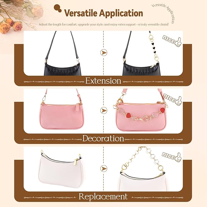 4Pcs Bag Extender Chain (White and Black Multishapes) Purse Extender Chains Bag Strap Extender for Handbags Shoulder Bag, Metal Gold Chain Replacement Purse Bag Chains Accessories Mother's Day