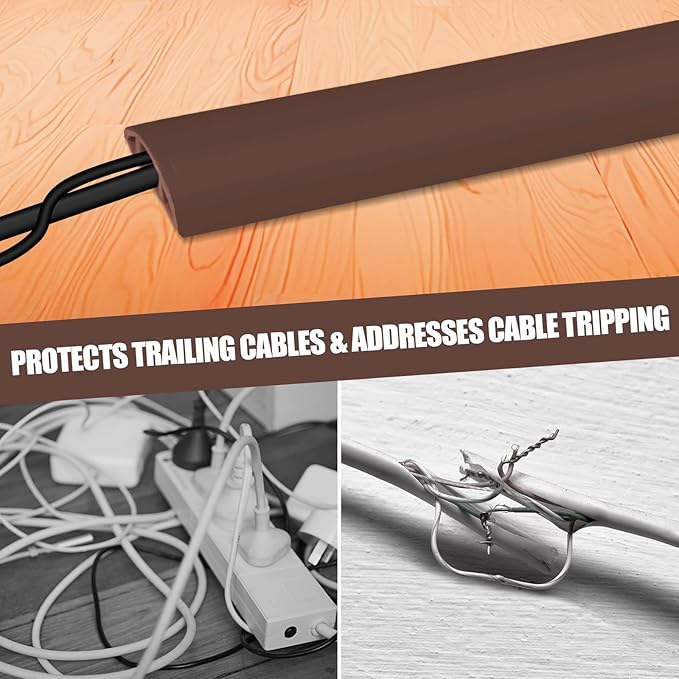 Floor Cord Cover Self Adhesive Cord Hider,3.3FT Cable Management, Extension Strip Protector for Wires, Prevent Cable Trips for Offices, Gyms, Exhibitions Cavity:0.47"(W) x 0.35"(H) Coffee
