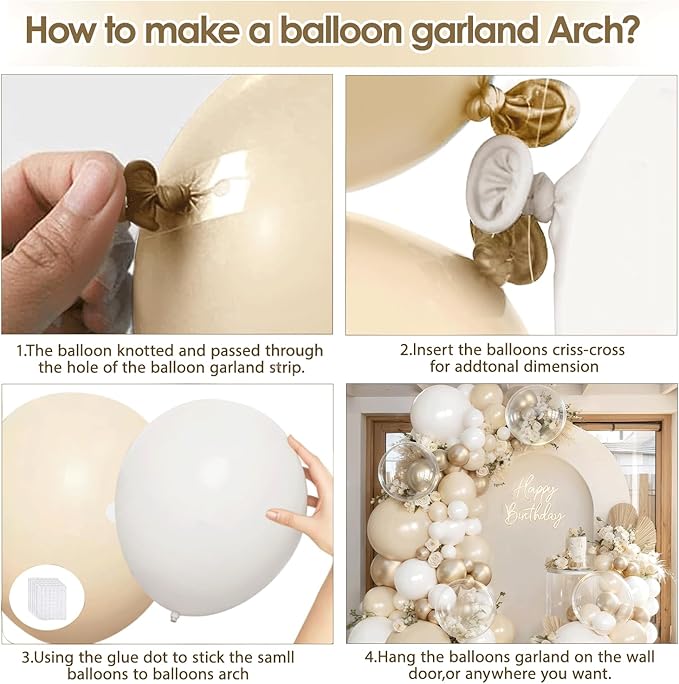 White and Gold Balloon Arch Kit, 128pcs Gold and White Balloon Garland with Chrome Gold White Sand Beige Cream Balloons Garland Kit for Wedding Bridal Shower Birthday Party Gender Reveal Decorations