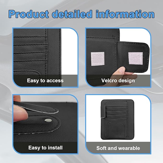 Augeny Car Sun Visor Organizer, Small Auto Visor Organizer and Storage, Registration and Document Holder, Vehicle Accessories for Sunglasses, Document, Card, Pen, Driver License (Black)