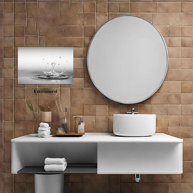 DCMVJHZV Heart Drop Bathroom Poster Black and White Wall Art Zen Bathroom Painting Wall Decor Yoga Meditation Picture Print Spa Room Bedroom Living Room Wall Decorations(16"x24" Unframed)