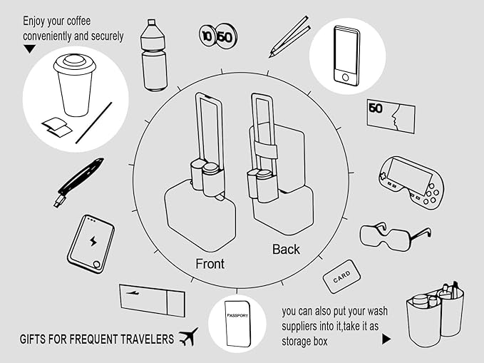 riemot Luggage Travel Cup Holder Free Hand Drink Carrier - Hold Two Coffee Mugs - Fits Roll on Suitcase Handles - Gifts for Flight Attendants Travelers Accessories Glitter Silver