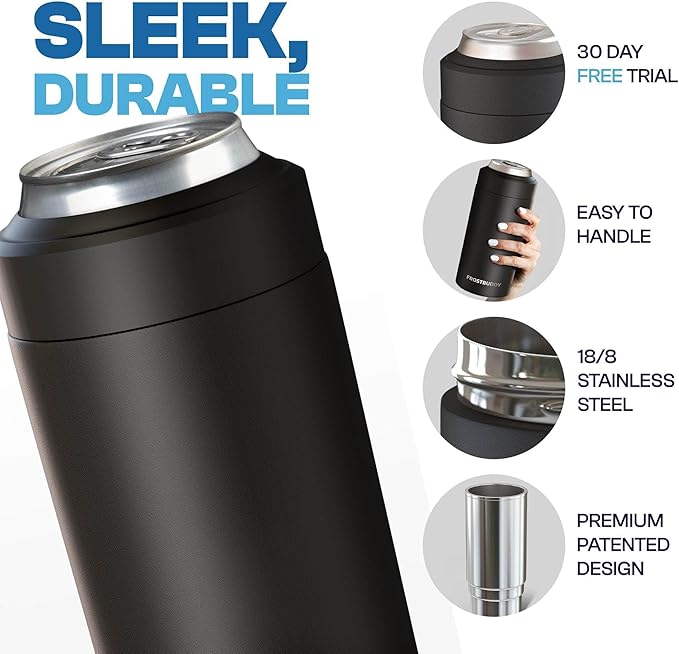 Frost Buddy Universal Can Cooler - Fits all - Stainless Steel Can Cooler for 12 oz & 16 oz Regular or Slim Cans & Bottles - Stainless Steel (Blue Ice Cream)