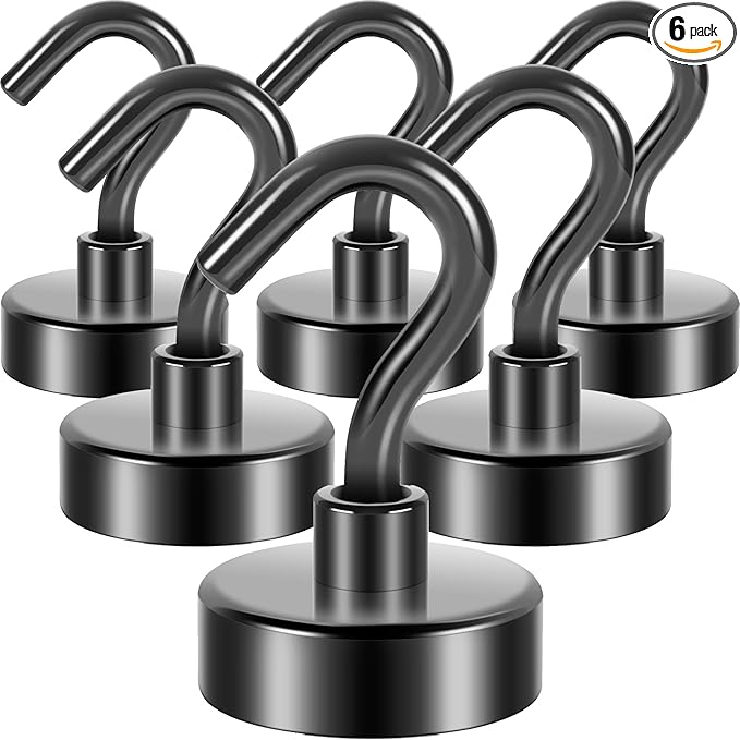 Neosmuk Magnetic Hooks,Heavy Duty Earth Magnets with Hook for Refrigerator, Extra Strong Cruise Hook for Hanging, Magnetic Hanger for Curtain, Grill(Grey, 6 Pack)