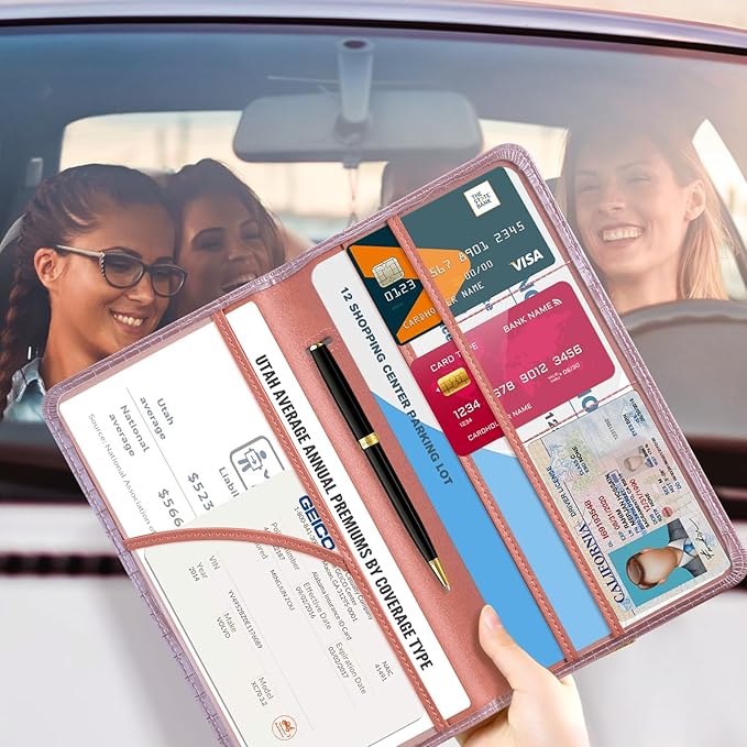 CoBak Car Registration and Insurance Holder - Vehicle Glove Box Car Organizer, Auto Truck Compartment Accessories Case with Magnetic Closure for Driver License, Cards