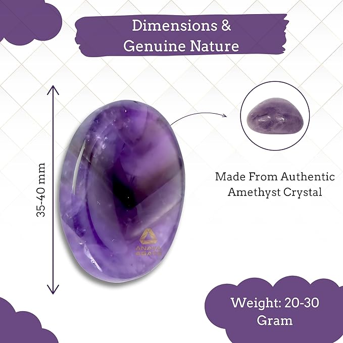Amethyst Worry Stones – Crystal Thumb Worry Stone for Anguish, Stress – Relaxing and Soothing Balance Stones for Meditation, Stress Relief – Healing Stones and Crystals for Men and Women