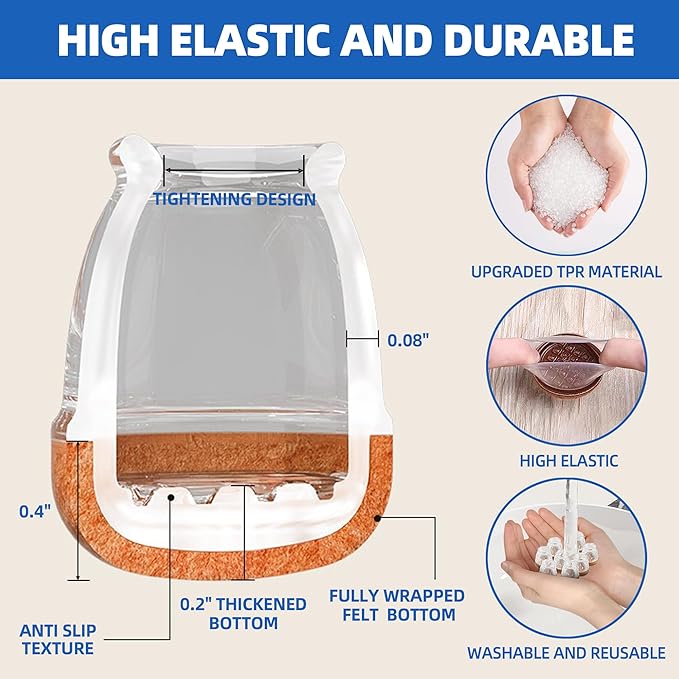 20 Pcs Clear Extra Small Skinny Chair Leg Floor Protectors for Hardwood Floors, Upgraded Rubber Chair Leg Caps with Felt, Round Furniture Leg Feet Covers, No Scratches Reduce Noise (Fit 0.4"-0.55")