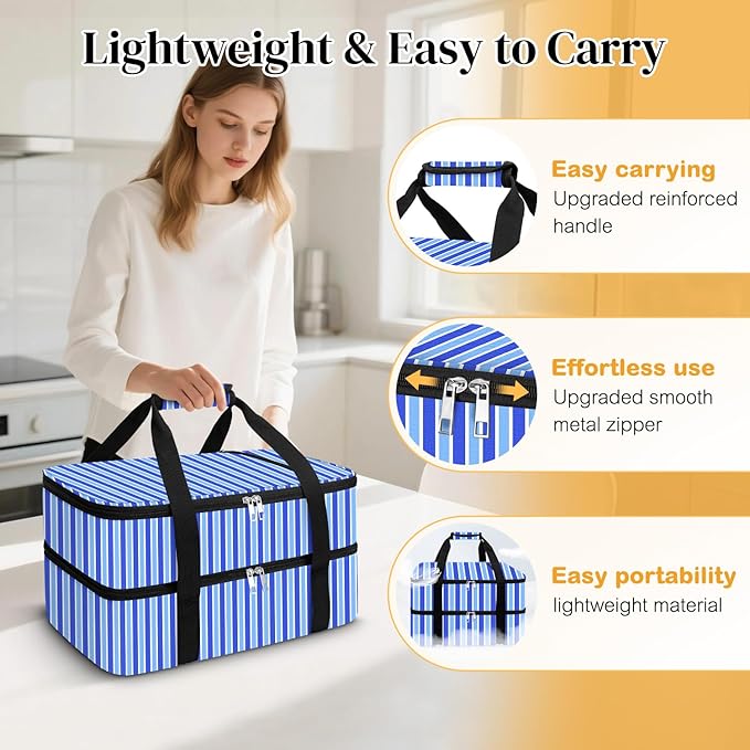 Coobiiya Insulated Casserole Carrier – Portable Tote for Hot or Cold Food, Warmer & Cooler Bag Lunch Bag, Fits 9" x 13" Baking Dish, Ideal for Potluck Parties