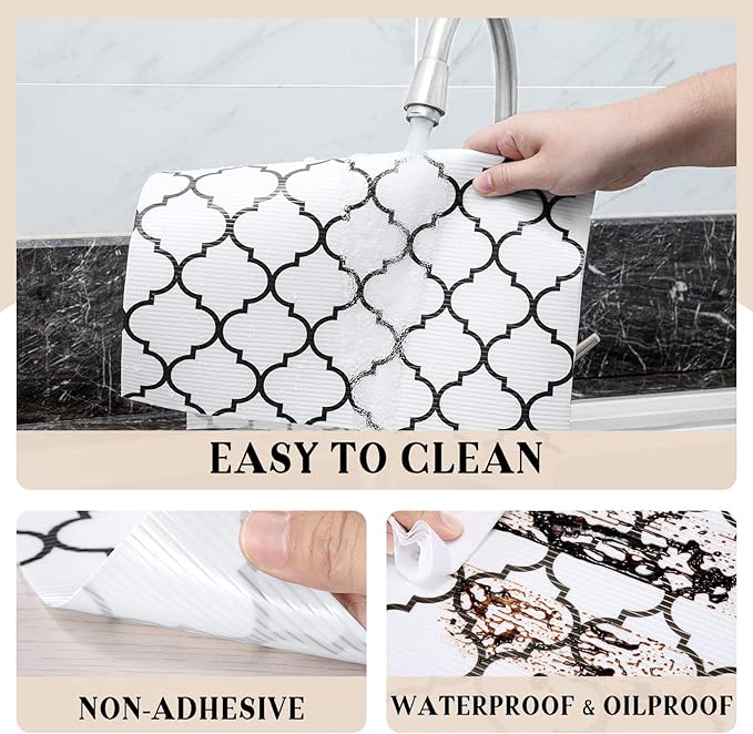 Glotoch 2 Rolls Non-Adhesive Shelf Liners for Kitchen Cabinets, Non-Slip Drawer Liners for Kitchen, Waterproof Cabinet Liners for Shelves/Dresser/Refrigerator/Bathroom, 17.5" x 30 FT, White