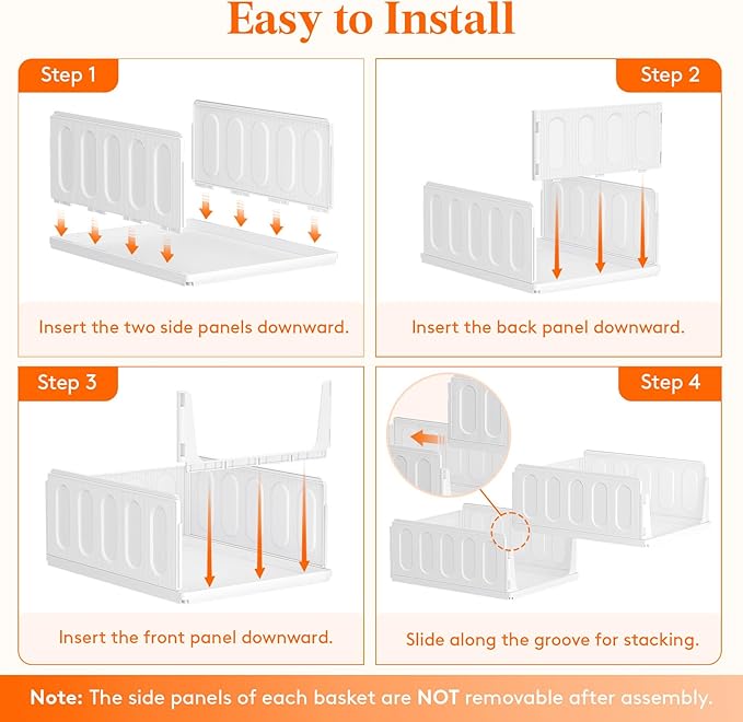 Lifewit Stackable Closet Organizers and Storage Basket for Clothes, Plastic Sweater Storage Bins for Wardrobe, Multifunctional Pants Organizer for RV, Pantry, Bathroom, Kitchen, Dorm, 24L, 6 Pack