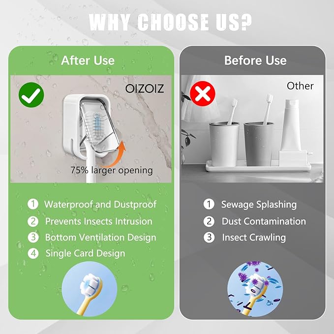 4 Pack Mini Toothbrush Holder Wall Mounted with Cover, Single Slot Toothbrush Storage Organizer for Shower, Compact Toothbrush Holders for Bathroom & Travel, Ideal for Family Tooth Brushes