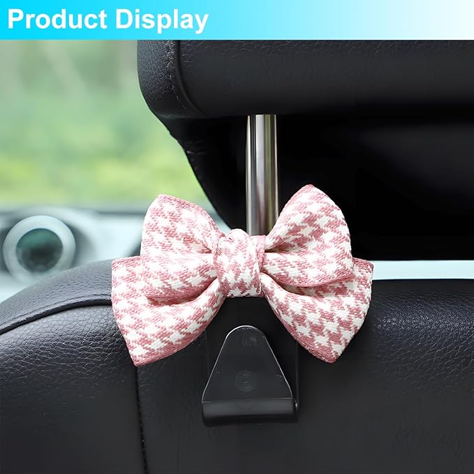 Mandark 2PCS Car Seat Headrest Hooks, Cute Bow Vehicle Hooks for Purses and Bags, Automotive Purse Hook Hanger Interior Decoration Accessories, Universal for SUV, Sedan, Truck (Pink/Small)