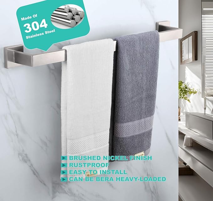 24 Inch Towel Bar 2 Pack for Bathroom 12/16/24/28/32/36 Inch Kitchen Towel Holder Brushed Nickel Towel Rod Wall Mounted SUS304 Rustproof Towel Rack Modern Square Design (2, Brushed Nickel, 24 Inch)