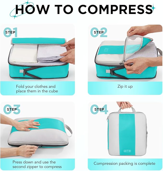 10 Set Compression Packing Cubes for Travel Essentials, Compressible Expandable Packing Cubes for Suitcase, OlarHike Luggage Organizer Bags for Travel, Handy Helper for Organizing Clothes (Blue Green)