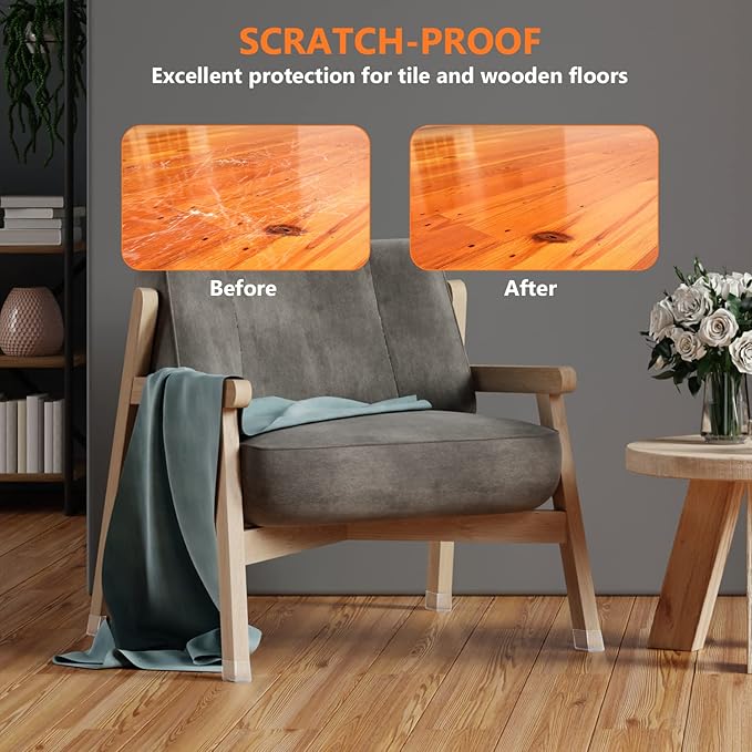 BAIPOK 36pcs Square Chair Leg Floor Protectors, Silicone Floor Protectors for Chairs, Chair Leg Protectors for Hardwood Floors, Felt Furniture Pads for Wood Floors, Prevent Scratches, Small, Clear