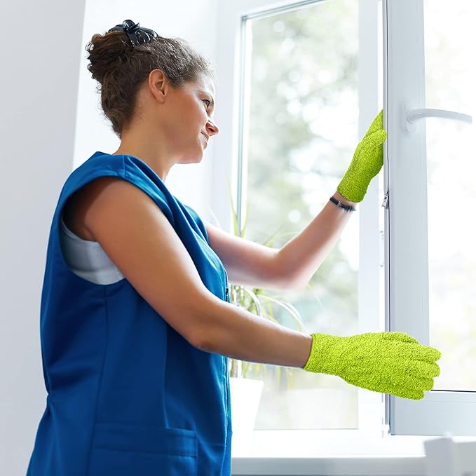 Patelai 3 Pairs Microfiber Plant Dusting Gloves Leaf Cleaning Gloves for Indoor Plants, Blinds, Furniture, House (Small, Green Yellow, Water Blue, Pink)