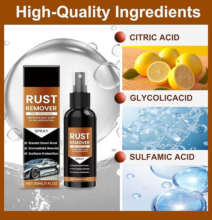 Upgrade Rust Remover Spray for Metal, with Cleaning Cloth and Sponge, Multi-Surface Heavy Duty Metal Cleaner for Vehicles, Tools, Chains, Iron Out Rust Stain Remover，With Cleaning Cloth and Sponge
