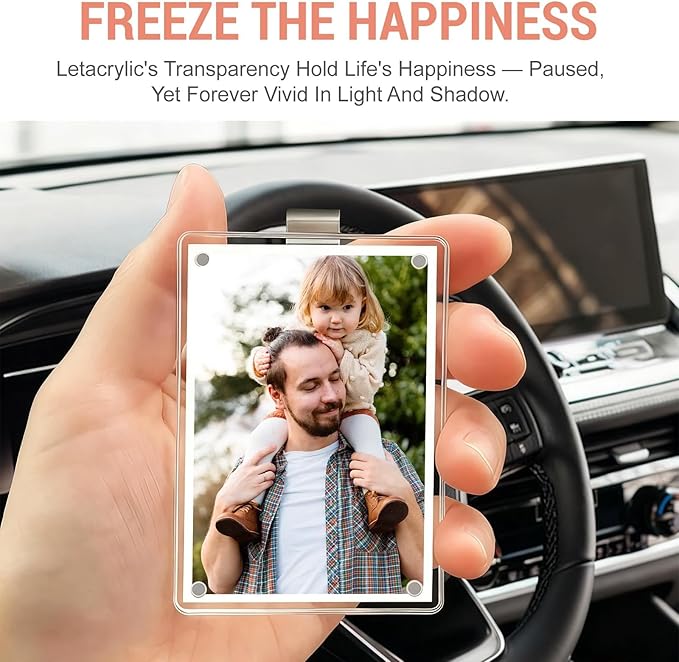 4Pcs Car Clip Picture Holder,Personalized Car Picture Frame,Acrylic Car Photo Holder,Magnetic Car Sun Visor Photo Clip,Visor Clip Photo Frame Hanging Decor Car Accessories for Mom Husband Family Photos