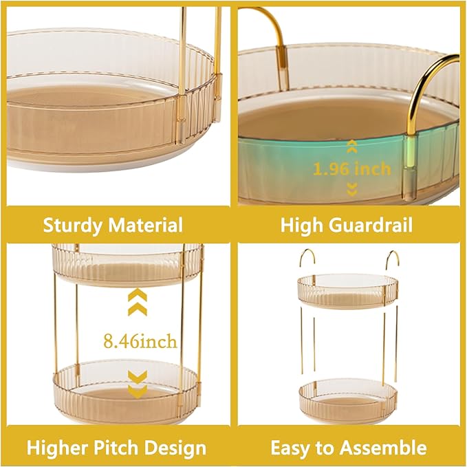360 Rotating Makeup Organizer for Vanity, 3 Tier Large Capacity Vanity Storage, Skincare Perfume Spinning Organizer, Bathroom Cosmetics Storage Makeup Stand Organizer (Gold-3 Tier)
