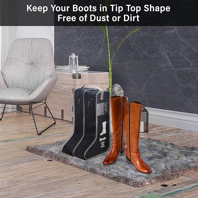 Portable Boot Storage Bags Dust Proof Shoe Bags for Storage,2 Pair Zippered Tall Boots Organizer Protector Bag with Handle for Home and Travel (Black)