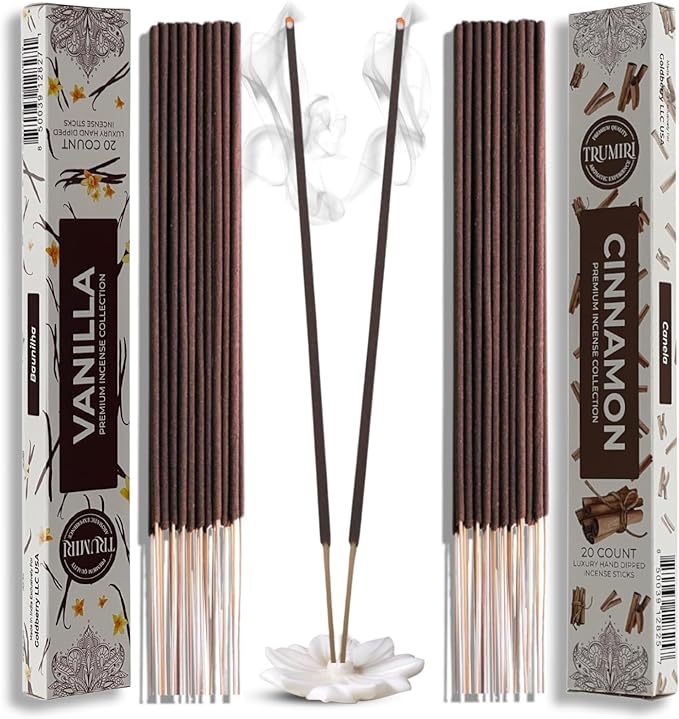 Trumiri Incense Sticks - Combo Pack of 40 Insence-Sticks - 20 Vanilla + 20 Cinnamon - Insenses - Insents - Incents - Inscense - Incence - Incienso - All Natural Incense Sticks
