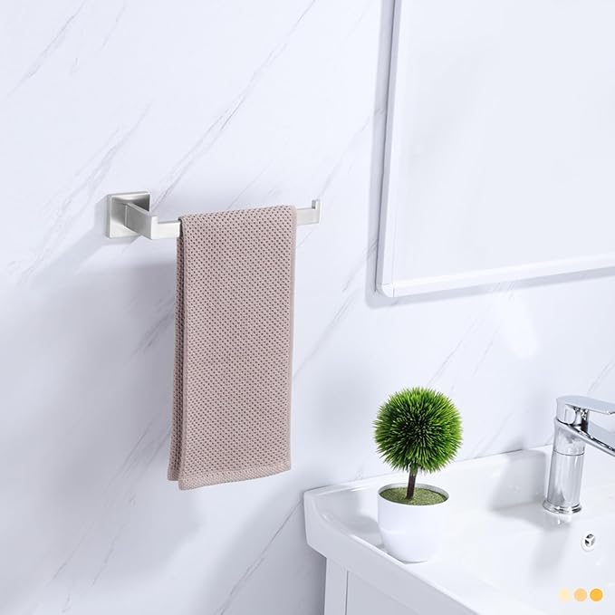 LANC Bathroom Hand Towel Holder Brushed Nickel Hand Towel Bar 10 Inch Right Side Square Towel Ring for Kitchen Bathroom Wall Mount Stainless Steel Modern Towel Racks Hanger, A8806BN