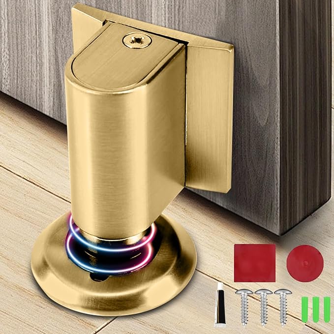 Door Wedge Stopper, New Magnetic Doors Stoppers for Bottom of Door, No Drill Invisible Doorstops for Inside Door, Heavy Duty Magnetic Doors Catch Holder, Keep Doors Open (Brushed Gold)