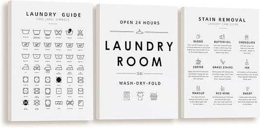 BIWSHA Laundry Room Decor, Laundry Room Sign Wall Art, Laundry Symbols Wall Decor, Laundry Symbols Wall Art Signs for Home Drom Laundromats, 11x14 Inch White