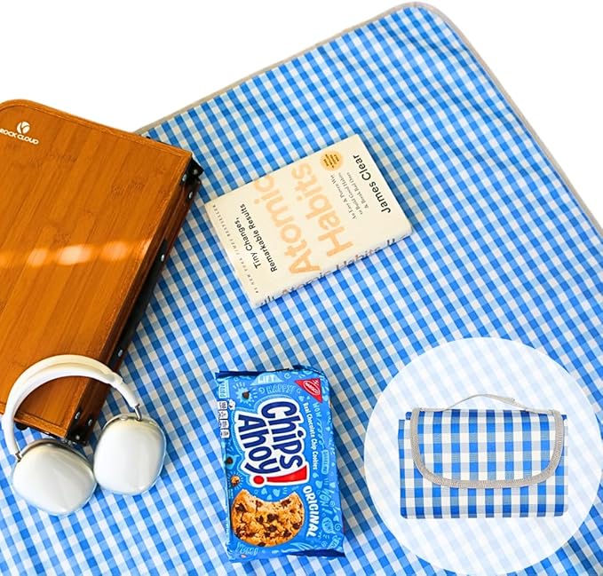 Cute Gingham Picnic Blanket, Waterproof Foldable, in Large 80x60in and Extra Large 80x80in, Portable Compact Beach Blanket, Oversized XL Outdoor Mat