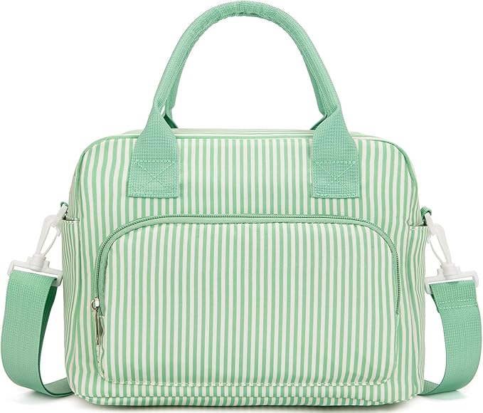 Lunch Bag Women Lunch Box for Women Adult Cute Insulated Lunch Bag Lager Cooler Lunch Tote Bags for Work Picnic (Green Stripes)