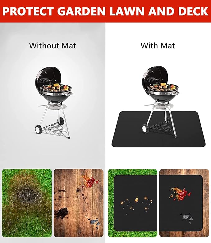 Protebox 48 x 30 inch Under Grill Mats for Outdoor Grill, Double-Sided Fireproof Deck and Patio Protector Mat, Waterproof Oil-Proof BBQ Floor Pad Indoor Fire Pit Fireplace Mat