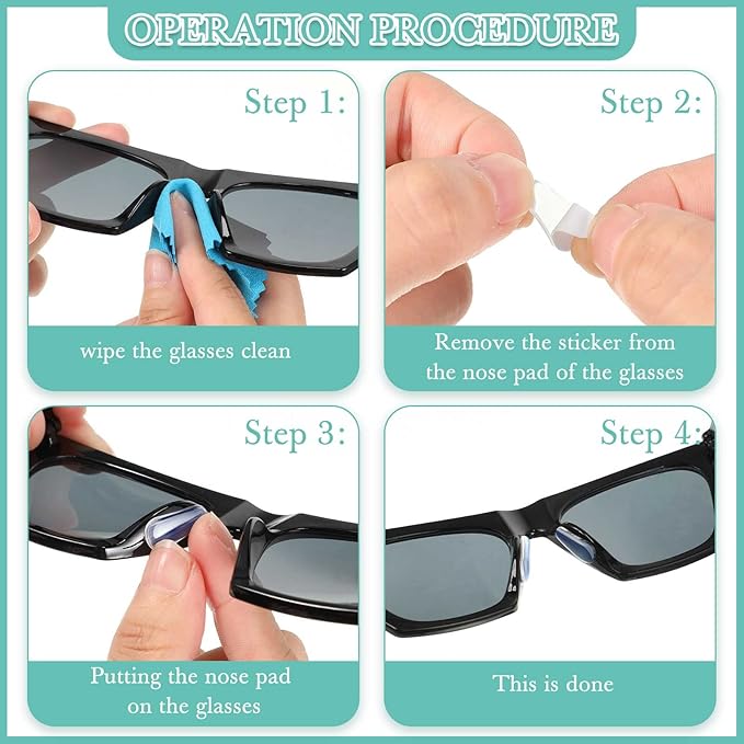 50 Pcs Eyeglasses Retainers Sets 12 Pairs Anti Slip Adhesive Glasses Nose Pads 4 Round Ear Grips 4 Silicone Ear Hooks Holders 4 Glasses Temple Tips Sleeve for Repair(Transparent)