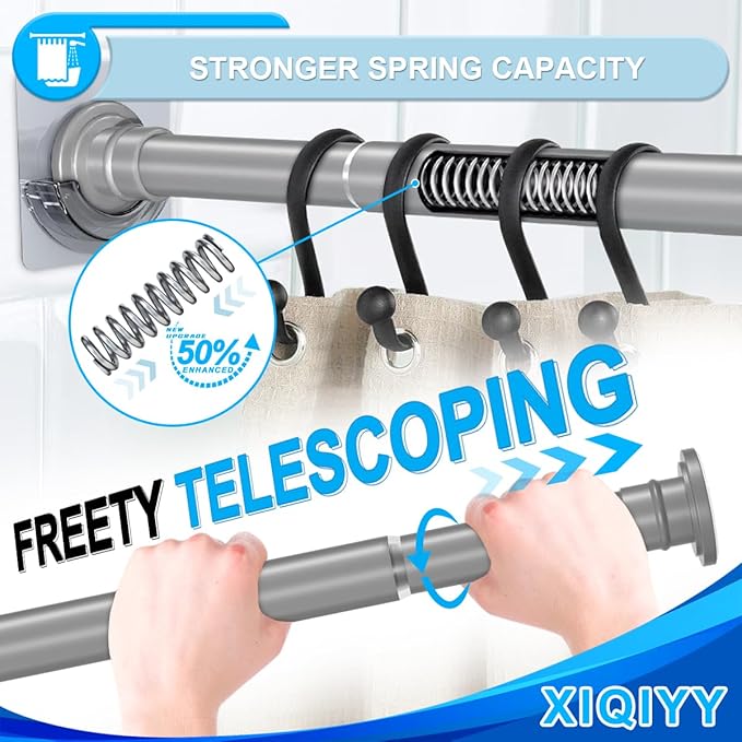 XQIYY Small Shower Curtain Rod 18 to 32 Inches Short Tension Curtain Rod Adjustable Spring Tension Rod for Closet,Doorway,Windows Grey