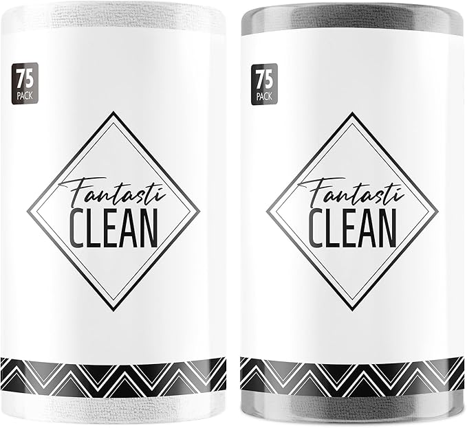 Fantasticlean Microfiber Cleaning Cloth Roll - 150 Pack, Tear Away Microfiber Towels, 12" x 12", Reusable, Washable, Ultra Absorbent Dishcloth for All-Around Cleaning Supplies (White & Dim Grey)