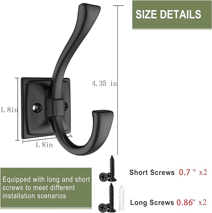 TOFIIGREM 2 Pack Antique Black Coat Robe Hooks for Wall Hanging Hat, Key, Bag, Robe, Towel, Mudroom Hook Entrance Bathroom Door Decorative Heavy Duty Hats Hanger