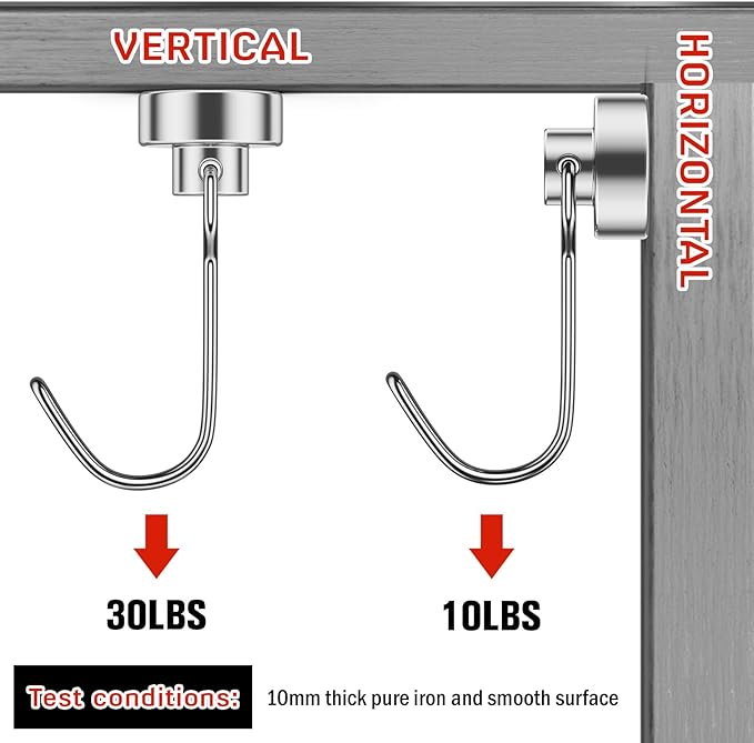 FINDMAG Magnetic Hooks, 30lbs+ Magnet Hooks 2026 Cruise Ship Essentials, Strong Magnetic Hooks for Fridge, Magnetic Hanger for Garage, Whiteboard, Office Supplies, Kitchen Organization, 10 Pack