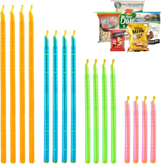 Food Sealing Sticks, Bag Clips 16 Pcs Reusable Bag Sealer Sticks Used For Sealing Various Sealable Snacks Cereal Foods Plastic Bag Sealers (S01-American style)