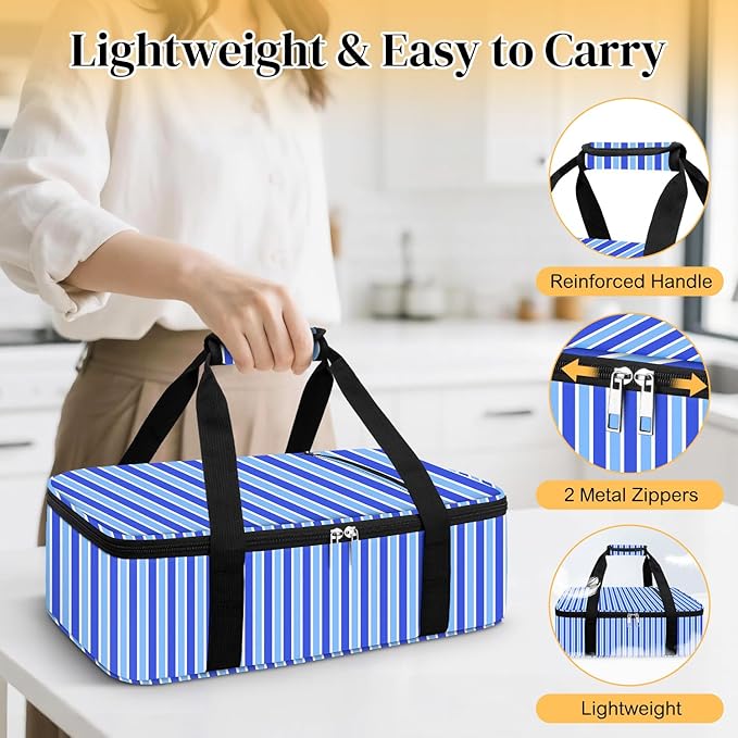 Coobiiya Insulated Casserole Carrier – Portable Tote for Hot or Cold Food, Warmer & Cooler Bag Lunch Bag, Fits 9" x 13" Baking Dish, Ideal for Potluck Parties