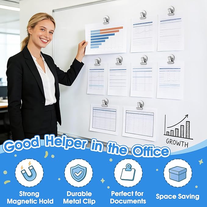 Grtard 12Pack Fridge Magnets Magnetic Clips Heavy Duty for Fridge, Whiteboard Magnets Clips for Refrigerator, Detailed List Display Paper Fasteners on Home& Office& Teaching (Silver)