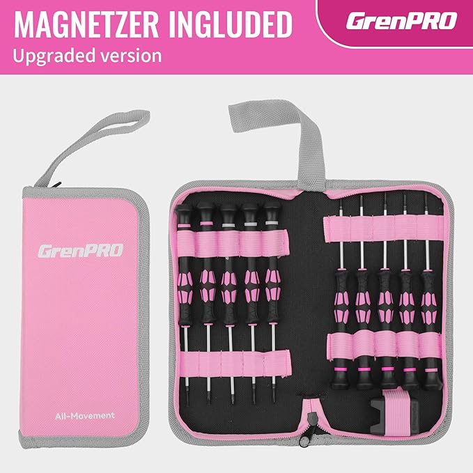 10-Piece Precision Screwdriver Set, Magnetic Small Screwdrivers with Phillips, Slotted, Torx Star for Eyeglass, Watch, Computer, Laptop, Phone, Pink
