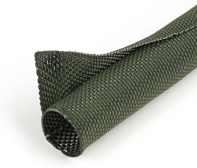 1 inch Split Braided Cable Management Sleeve for USB Cable Power Cord Audio Video Cable, Wire Loom Cord Protector from Cat Dog Chewing (Dark Green, 25FT)